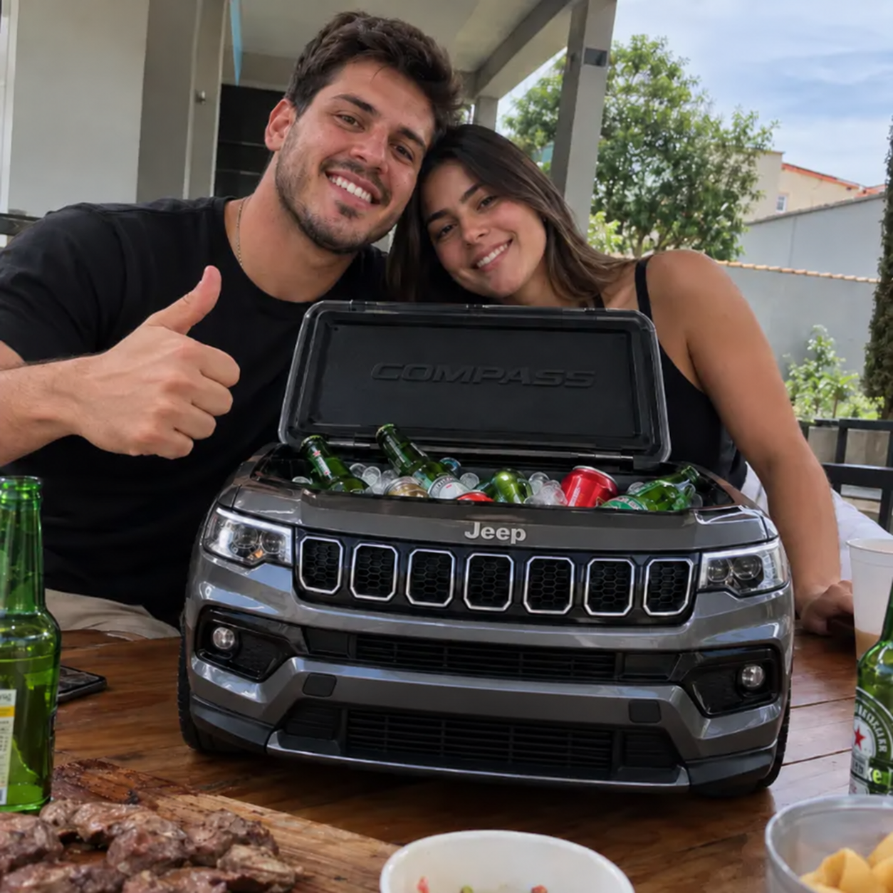 Rafael y su pareja junto a su IcedCar inspirado en un Jeep Compass