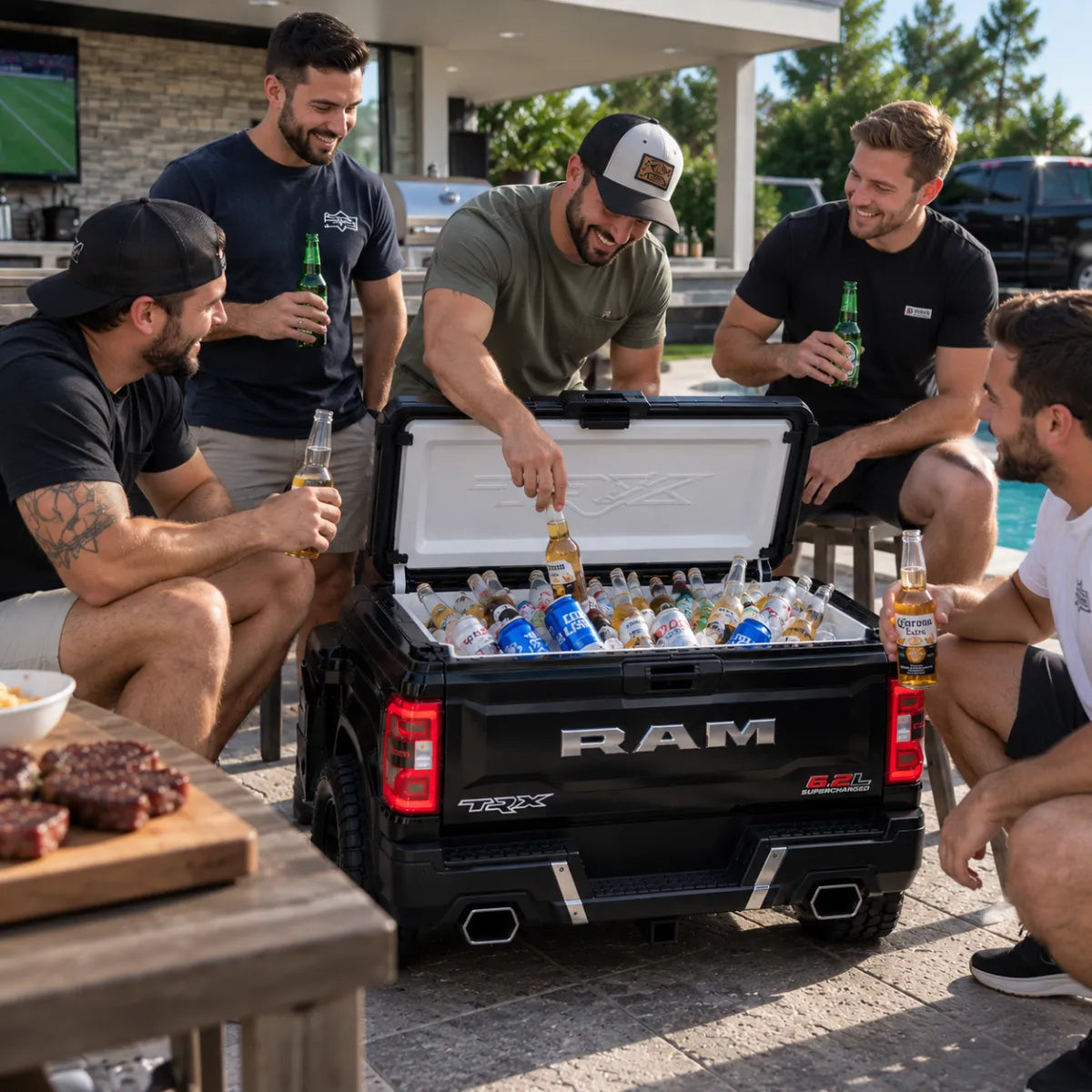 Grupo de amigos disfrutando de bebidas junto a un IcedCar