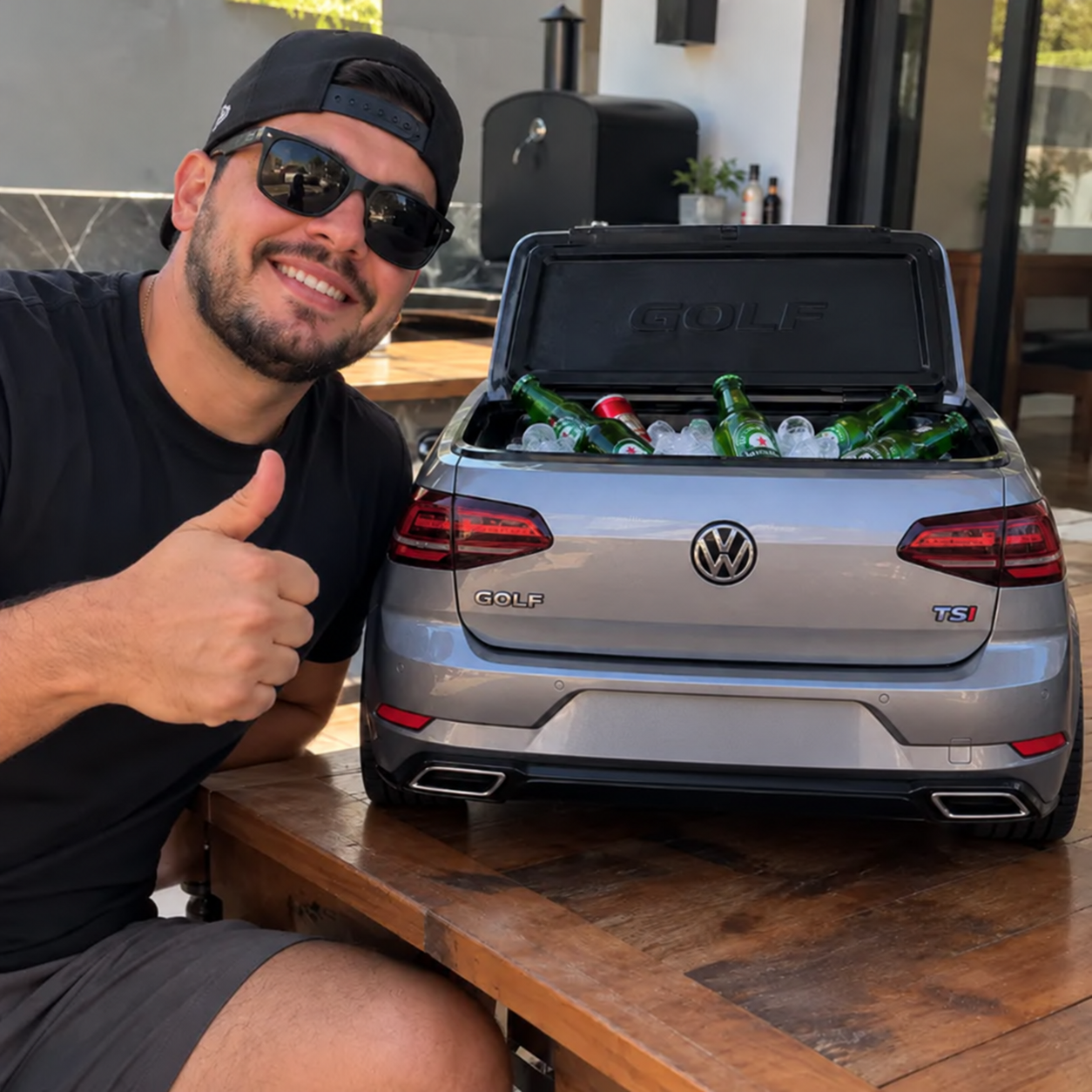 Alejandro junto a su IcedCar inspirado en un Volkswagen Golf